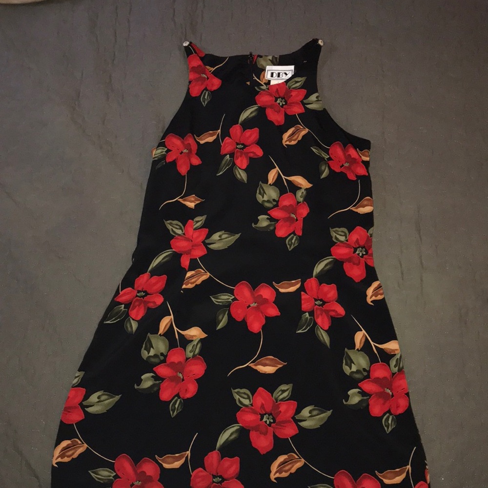 Black dress with red flowers